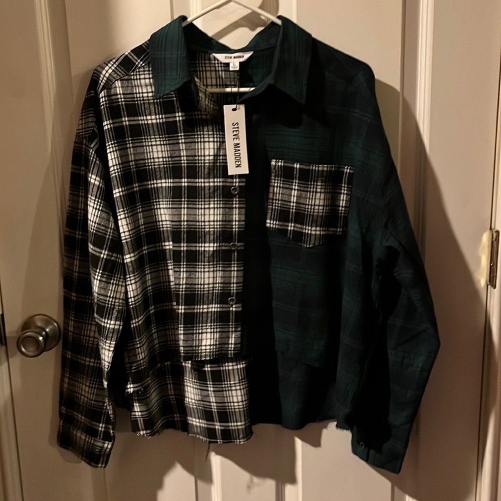 Flannel crop top, long sleeve, longer in back, size large